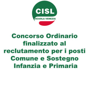 Concorso Ordinario finalizzato al reclutamento per i posti Comune e Sostegno Infanzia e Primaria